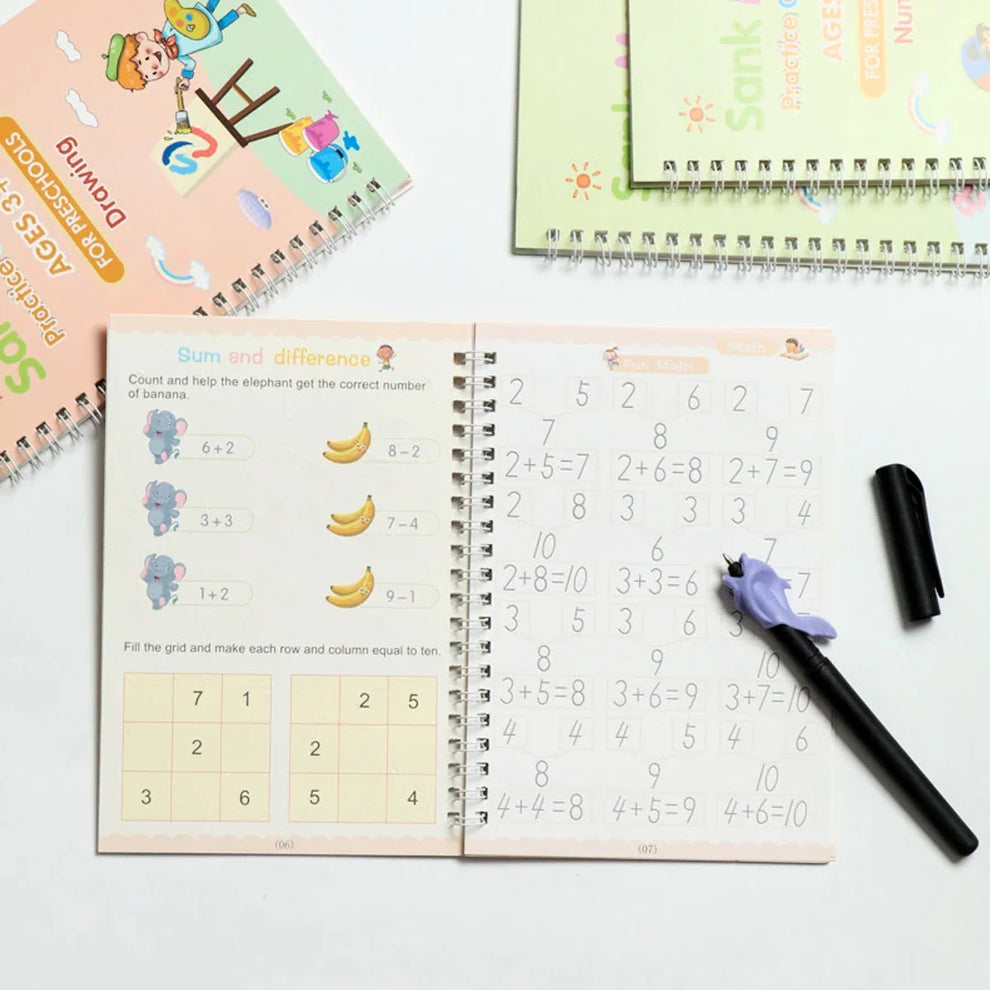 Magic Practice Copybook Set for Kids | 4 Reusable Handwriting Books