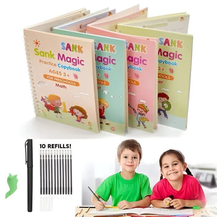 Magic Practice Copybook Set for Kids | 4 Reusable Handwriting Books
