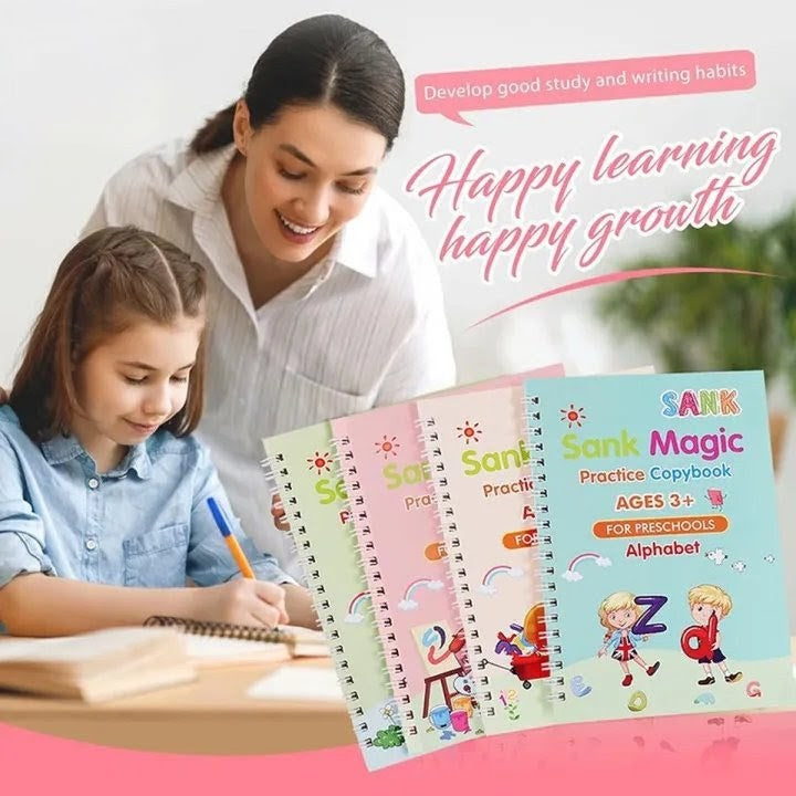 Magic Practice Copybook Set for Kids | 4 Reusable Handwriting Books