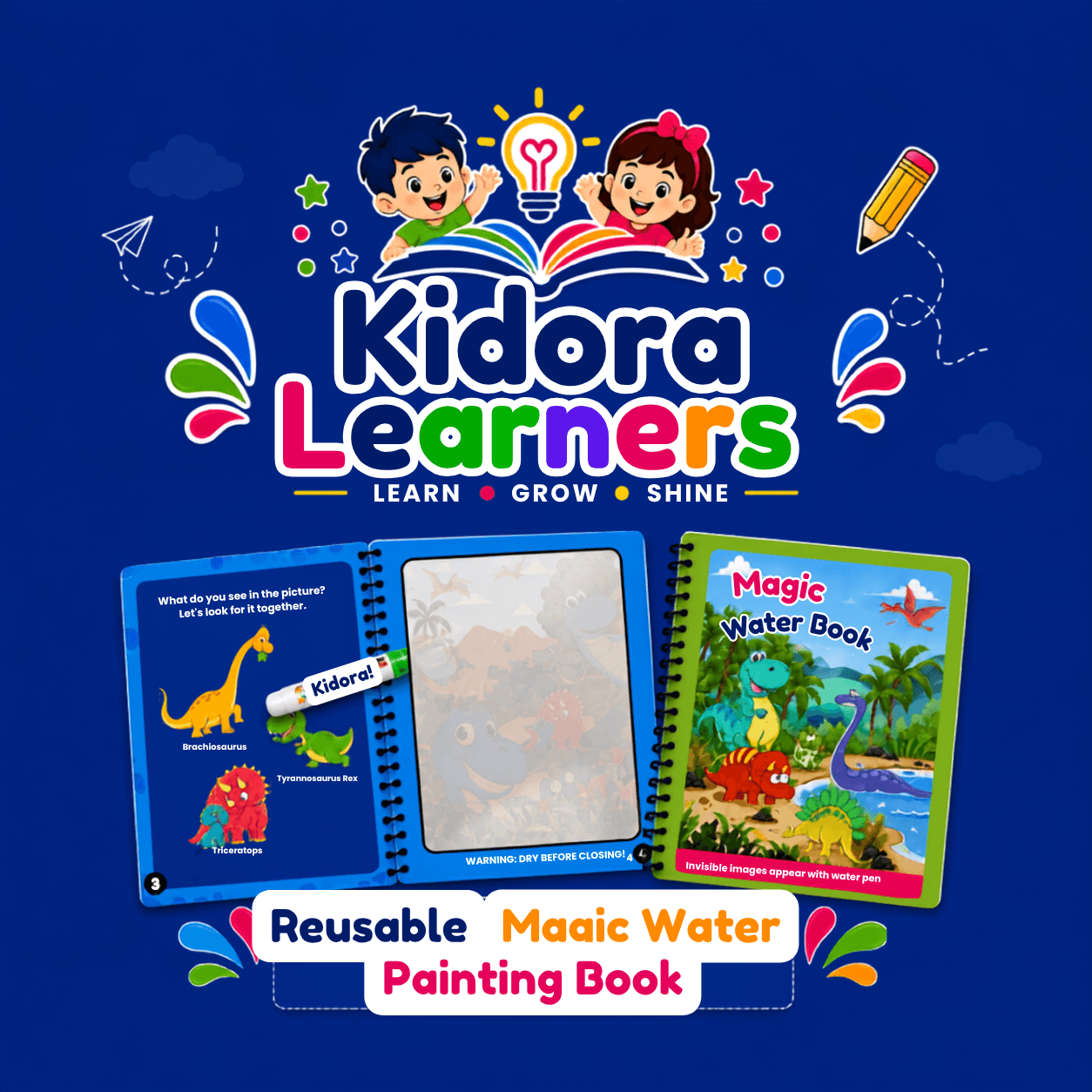 Magic Water Coloring Book | Reusable Drawing & Painting Book